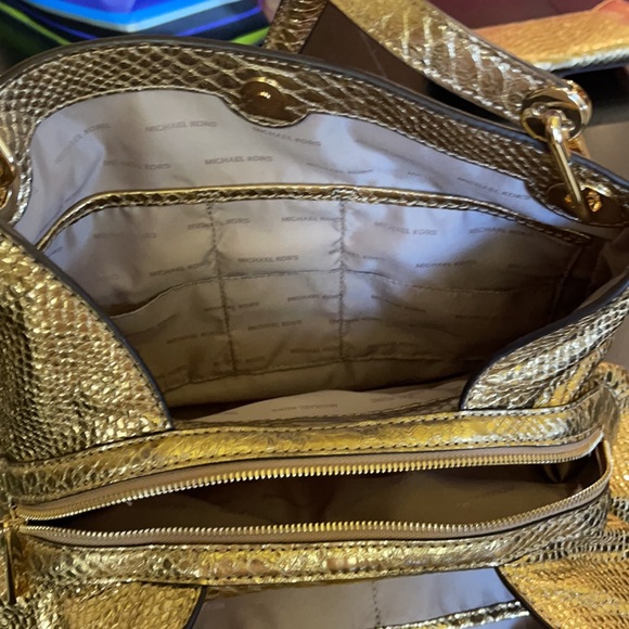 Gold Metallic Snakeskin Michael Kors purse. - Picture 7 of 11